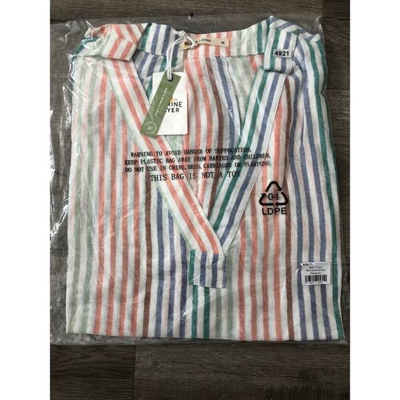 Marine Layer Bali Tunic Top Linen Blend Cap Sleeve V-Neck Rainbow Stripe NWT S - Picture 3 of 6